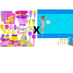 Beach Blanket Sand Proof, Ripstop Nylon Picnic Blankets + Collapsible Beach Toys